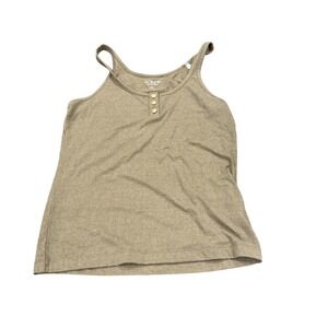 J Crew Stretch Linen Henley Tank Top Womens M olive green Basic Everyday Casual